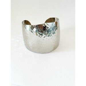 Vintage Hammered Silver Tone Wide Cuff Bracelet Estate Jewelry